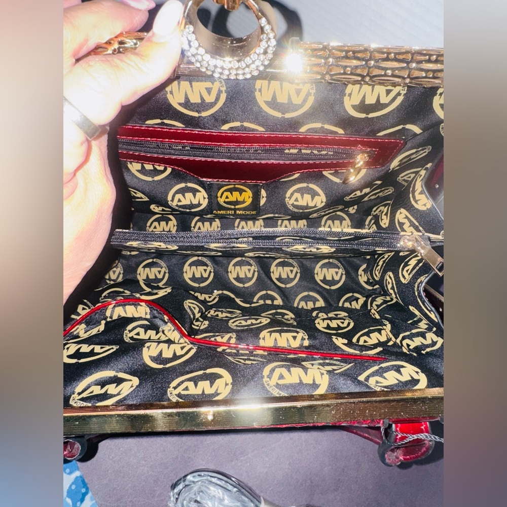 Ameri Mode Burgundy Snake-Embossed design top Han… - image 7